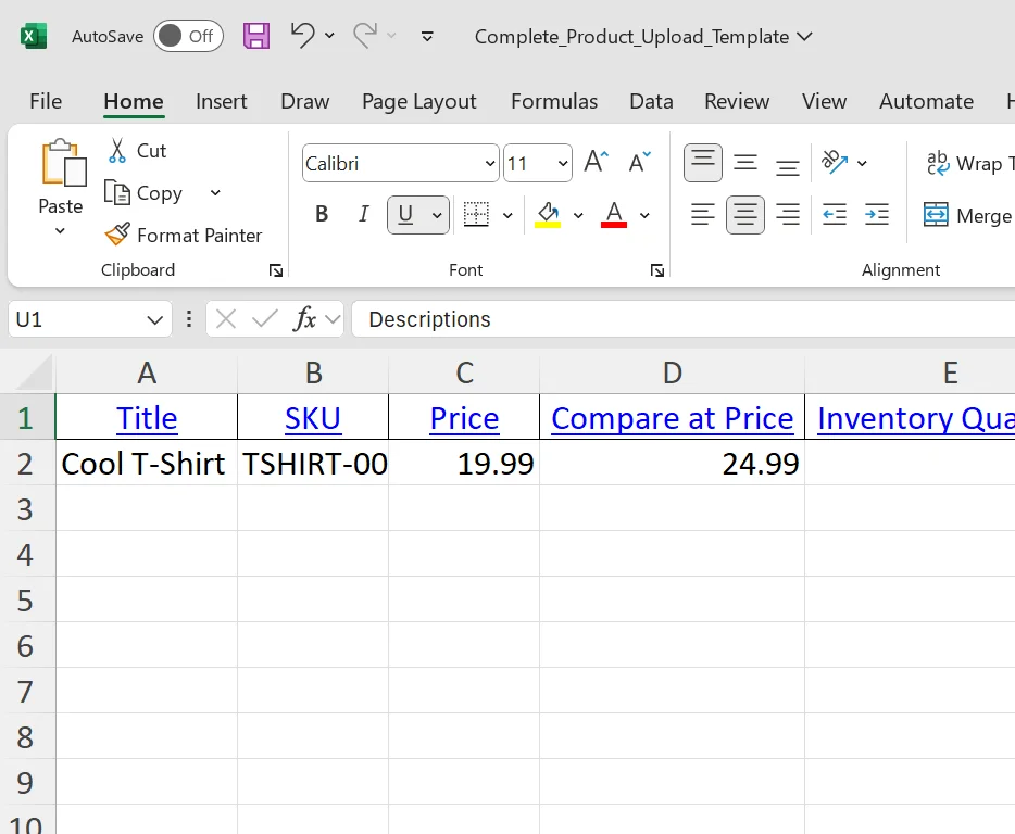 Excel spreadsheet template