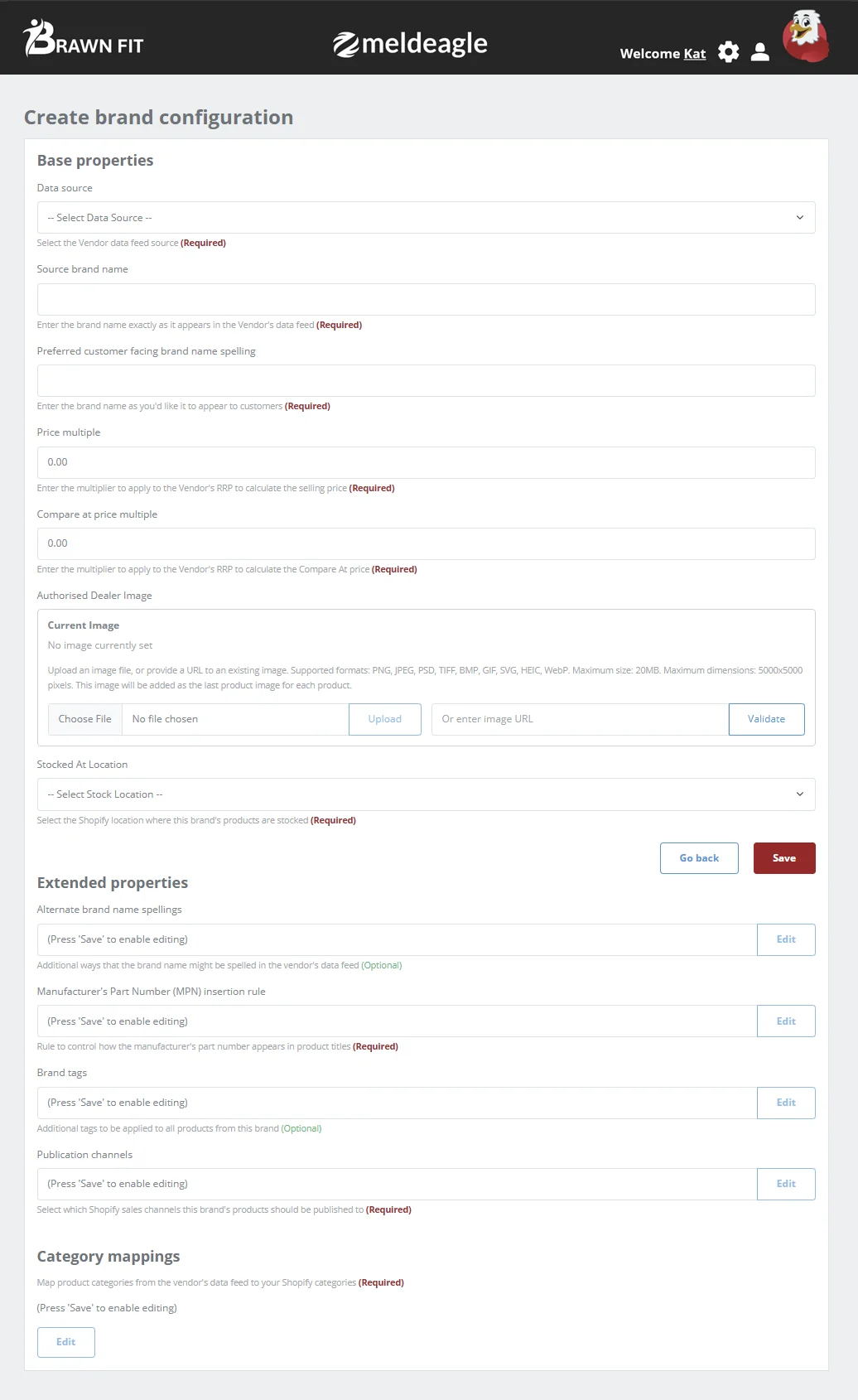 Brand configuration interface