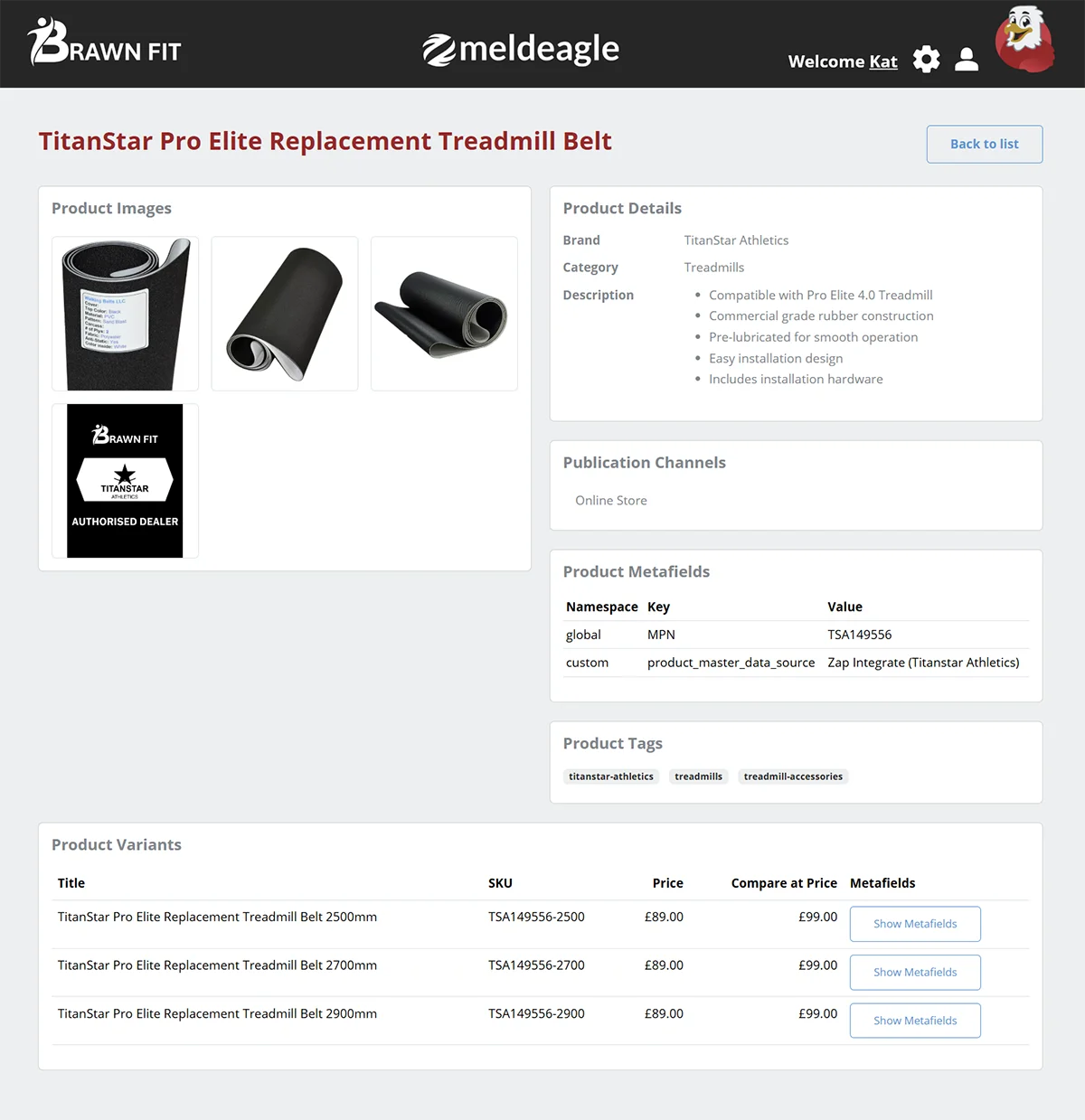 Product management interface